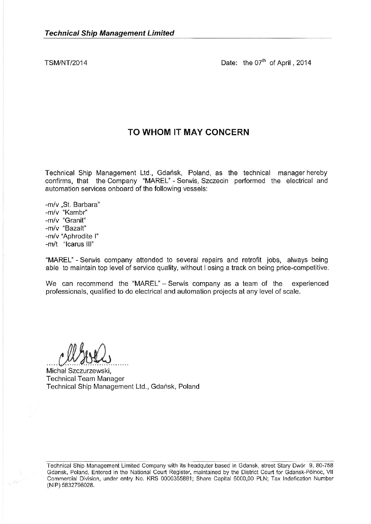 Document thumbnail: Technical Ship Management Ltd