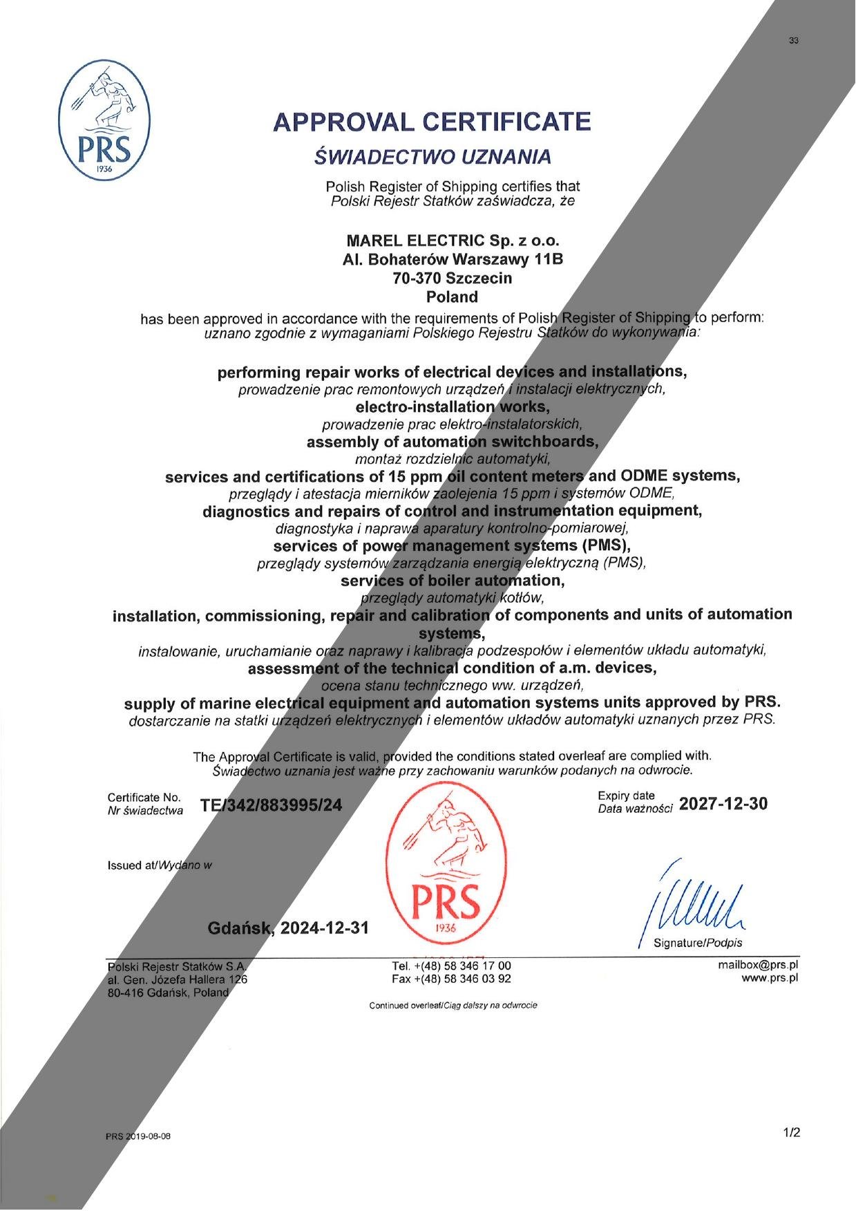Document thumbnail: Certificate of Recognition — PRS (Polish Register of Shipping)